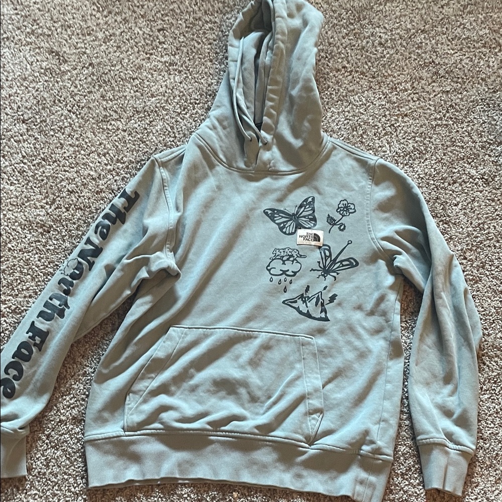 The North Face Light Gray Hoodie with Nature Graphics